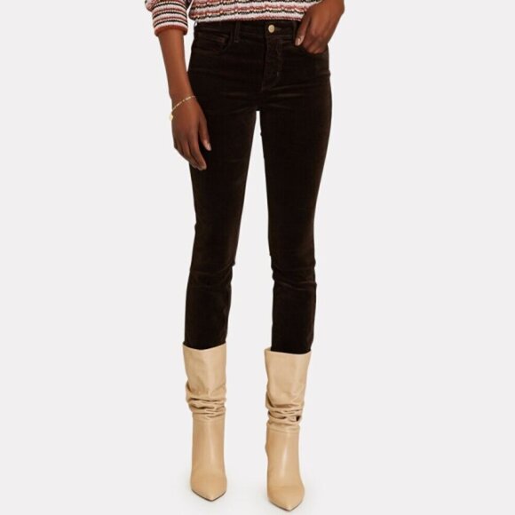 L'AGENCE 'Margot' Velvet High-Rise Cropped Skinny Jeans, Espresso - Picture 1 of 5